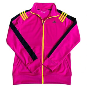 Adidas Bright Pink Yellow Black full Zip Women’s Size M Athleisure Performance